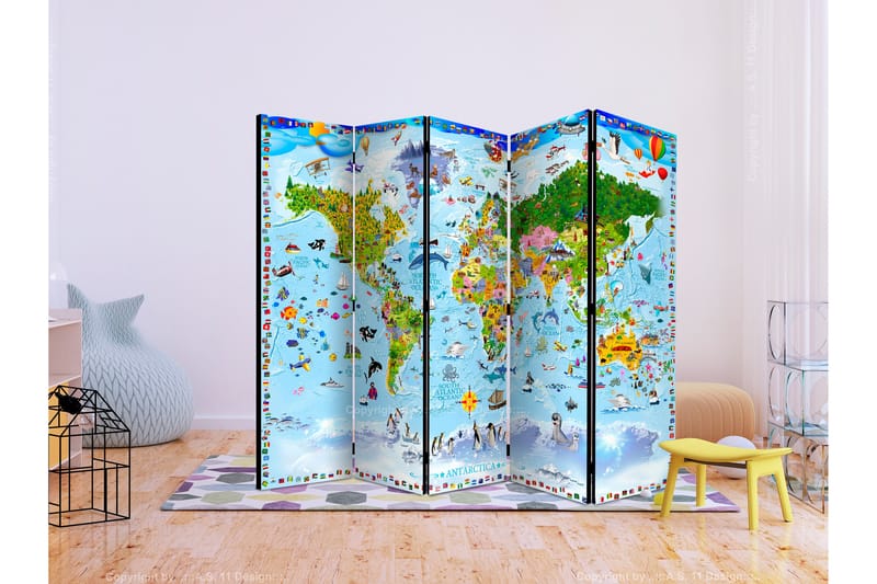 Rumdeler World Map For Kids 225x172 - Artgeist sp. z o. o. - Boligtilbehør - Rumdelere - Foldeskærm