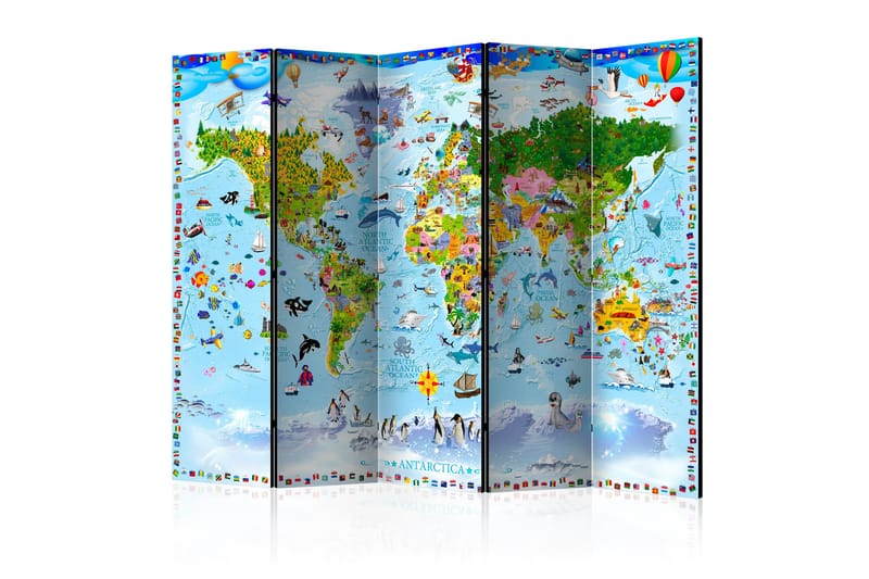 Rumdeler World Map For Kids 225x172 - Artgeist sp. z o. o. - Foldeskærm - Rumdelere