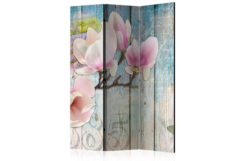 Rumdeler - Pink Flowers on Wood 135x172, Artgeist sp. z o. o.