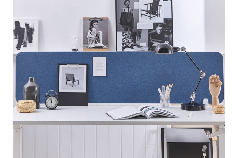 Skjold til skrivebord 160 x 40 cm blå WALLY - Blå - Boligtilbehør - Rumdelere - Afskærmning skrivebord