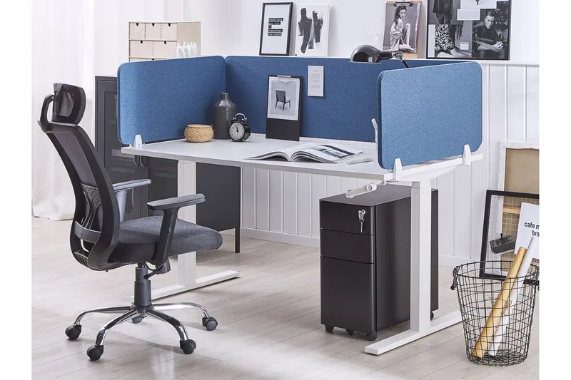 Skjold til skrivebord 160 x 40 cm blå WALLY - Blå - Boligtilbehør - Rumdelere - Afskærmning skrivebord