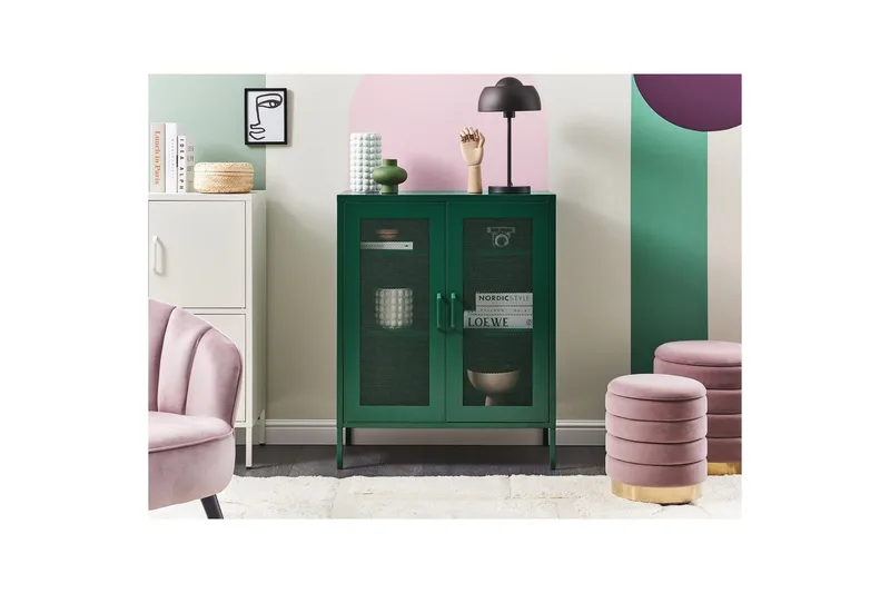 Vitrineskab Wakatipu Grøn - Grøn - Opbevaring - Skab - Vitrineskabe