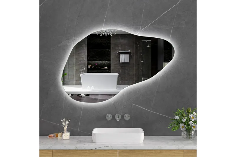 Badeværelsesspejl 100x65 cm med LED-belysning og anti-dug, undefined