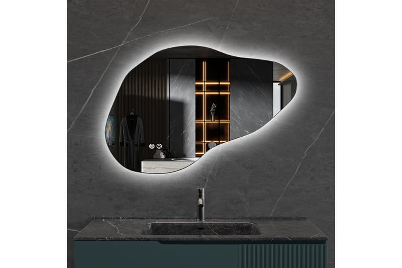 Badeværelsesspejl 90x60 cm med LED-belysning og anti-dug, undefined