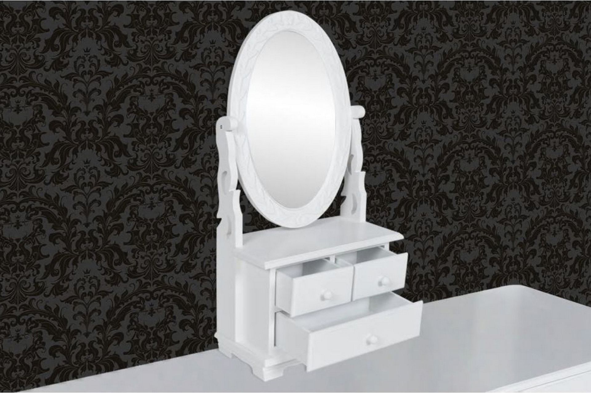 Toiletbord Med Ovalt Vippespejl Mdf - Hvid - Boligtilbehør - Spejle - Bordspejl