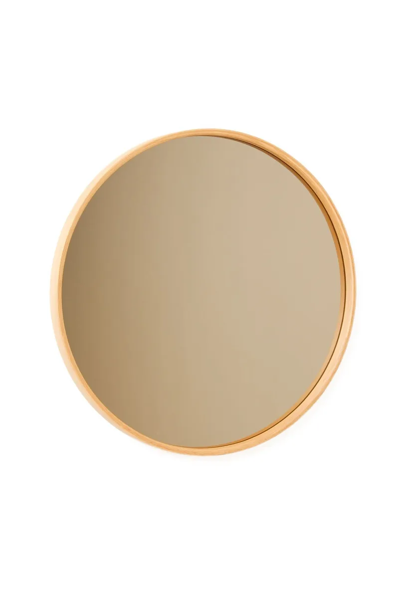 Dekorativt spejl Wallxpert Circle (50 x 50 x 4 cm) Eg, Hvid ramme med egetræsdetaljer
