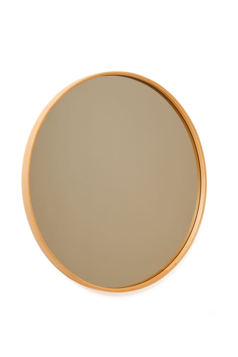Dekorativt spejl Wallxpert Circle (60 x 60 x 4 cm) eg - Hvid ramme med egetræsdetaljer - Boligtilbehør - Spejle - Vægspejl