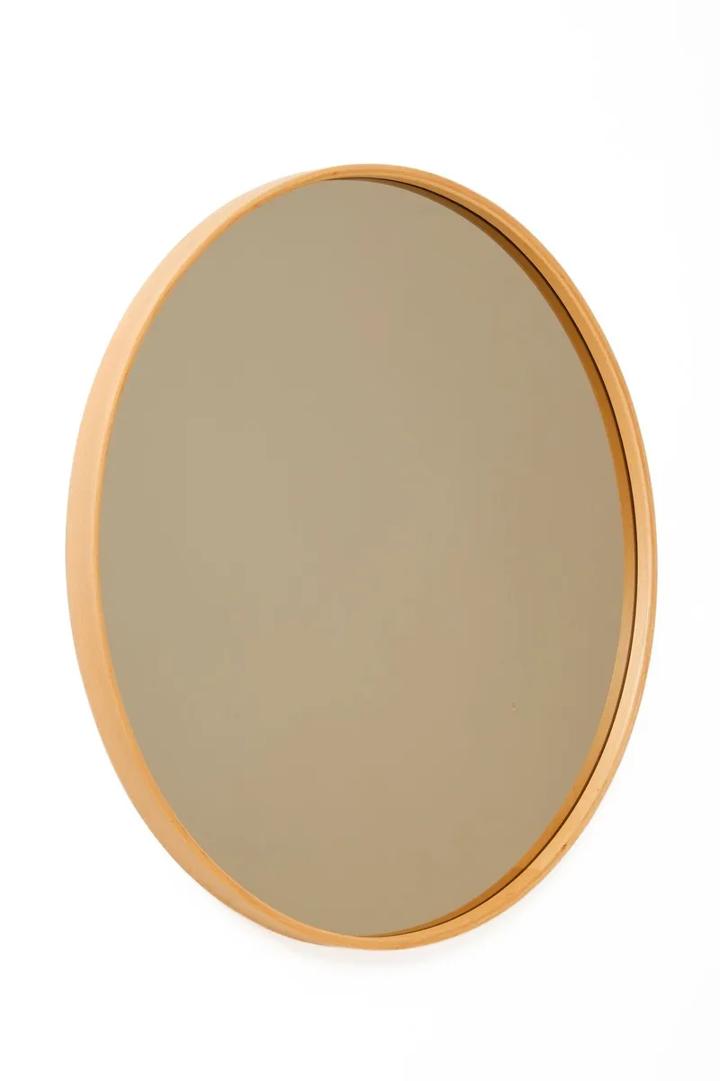 Dekorativt spejl Wallxpert Circle (60 x 60 x 4 cm) eg, Hvid ramme med egetræsdetaljer