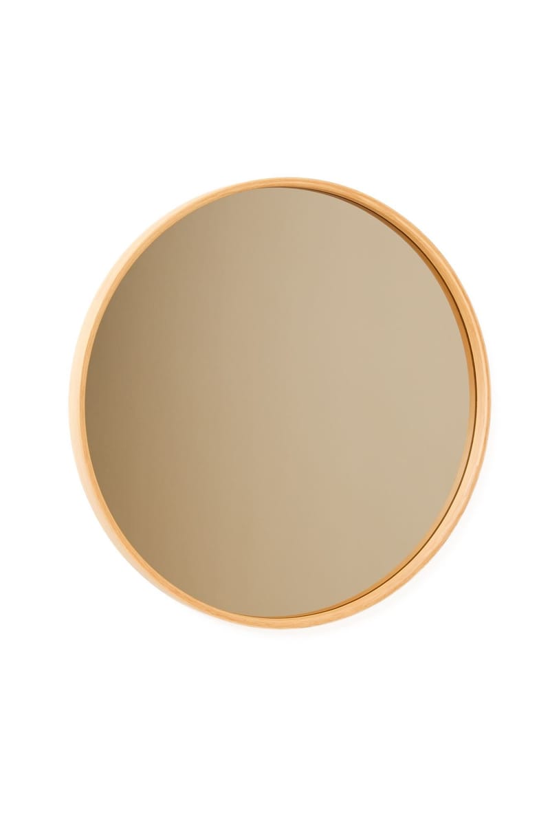 Dekorativt spejl Wallxpert Circle (80 x 80 x 4 cm) Eg - Hvidt spejl med egetræsdetaljer - Boligtilbehør - Spejle - Vægspejl