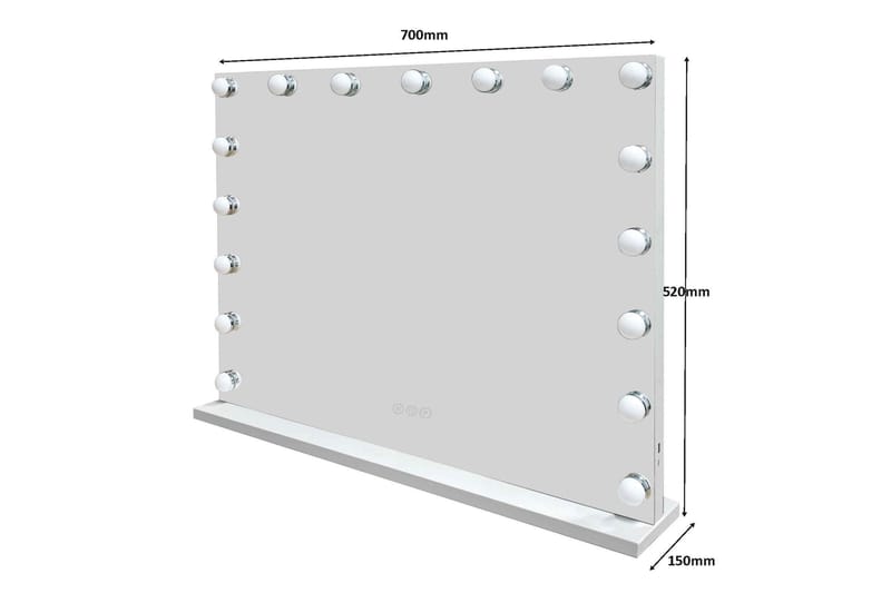 Glow Stor Sminkespejl 70 cm med belysning lamper - Hollywood spejl med USB-opladning - Hvid - Boligtilbehør - Spejle - Makeupspejl