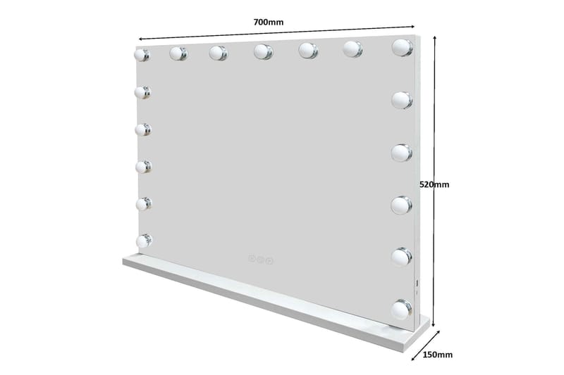 Glow Stor Sminkespejl 70 cm med belysning lamper - Hollywood spejl med USB-opladning - Hvid - Boligtilbehør - Spejle - Makeupspejl