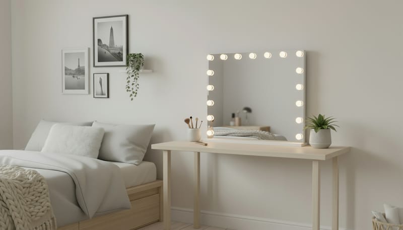 Glow Stor Sminkespejl 70 cm med belysning lamper - Hollywood spejl med USB-opladning - Hvid - Boligtilbehør - Spejle - Makeupspejl