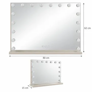 Glow stort makeupspejl 80 cm med belysning og lamper – Hollywood-spejl med USB-opladning - Beige - Boligtilbehør - Spejle - Spejl med belysning