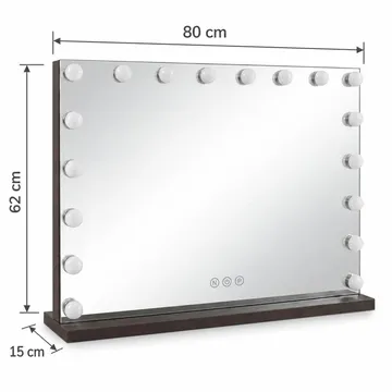 Glow stort makeupspejl 80 cm med belysning og lamper – Hollywood-spejl med USB-opladning - Brun - Boligtilbehør - Spejle - Spejl med belysning