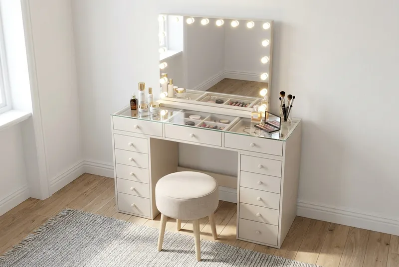 Glow Stort sminkspejl 80 cm med belysning - Beige - Boligtilbehør - Spejle - Spejl med belysning