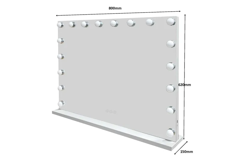 Glow Stort sminkspejl 80 cm med belysningslamper – Hollywood-spejl med USB-opladning - Hvid - Boligtilbehør - Spejle - Spejl med belysning