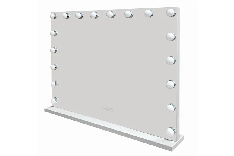 Glow Stort sminkspejl 80 cm med belysningslamper – Hollywood-spejl med USB-opladning, Hvid