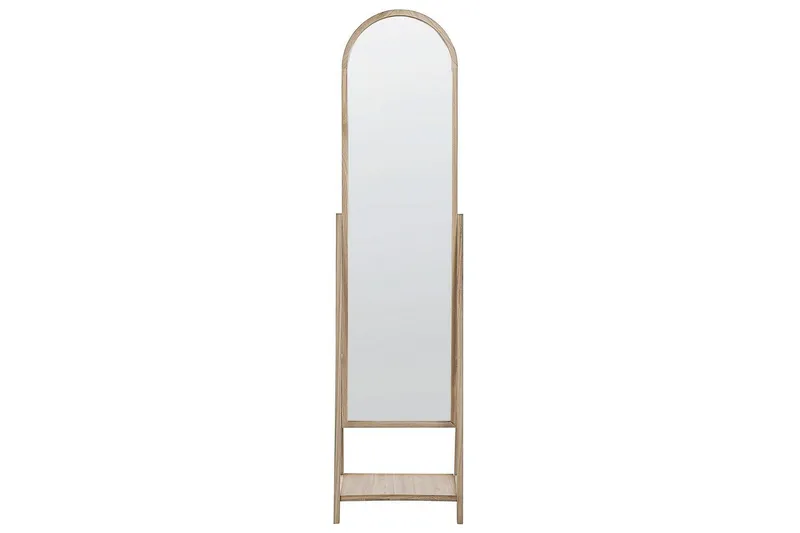 Golvspegel med hylla Beliani Chambery Light colored wood - Boligtilbehør - Spejle - Helkropsspejl