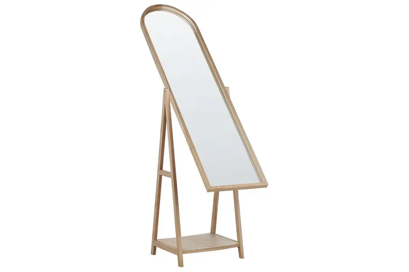Golvspegel med hylla Beliani Chambery Light colored wood - Boligtilbehør - Spejle - Helkropsspejl