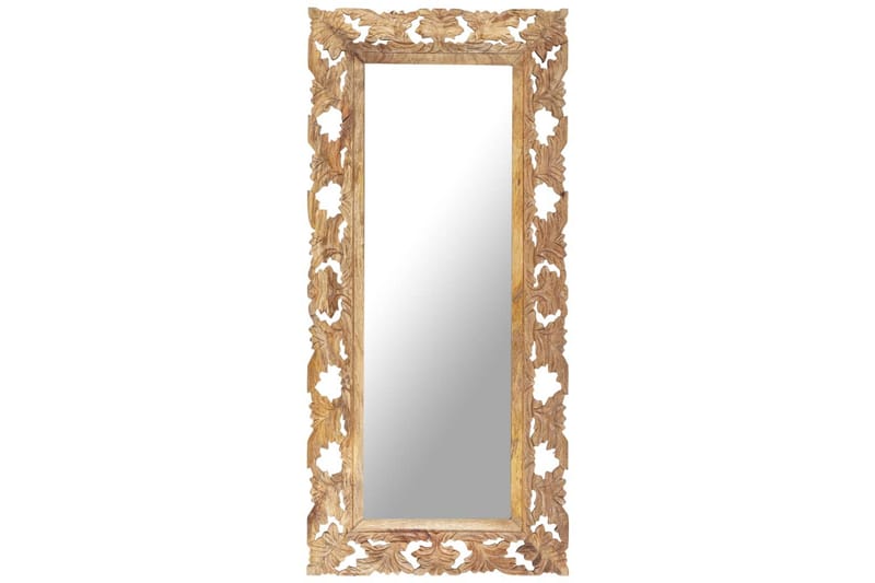 håndskåret spejl 110x50 cm massivt mangotræ brun - Brun - Vægspejl - Entréspejl