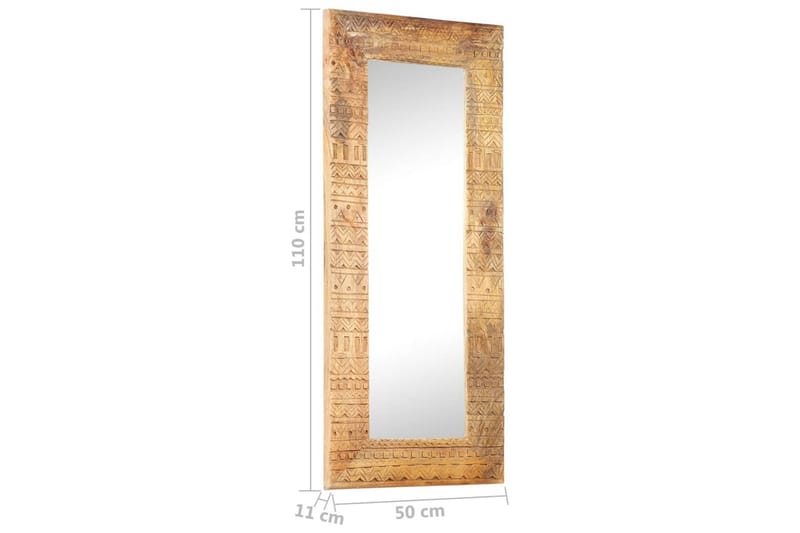 håndskåret spejl 110x50x11 cm massivt mangotræ - Brun - Boligtilbehør - Spejle - Vægspejl