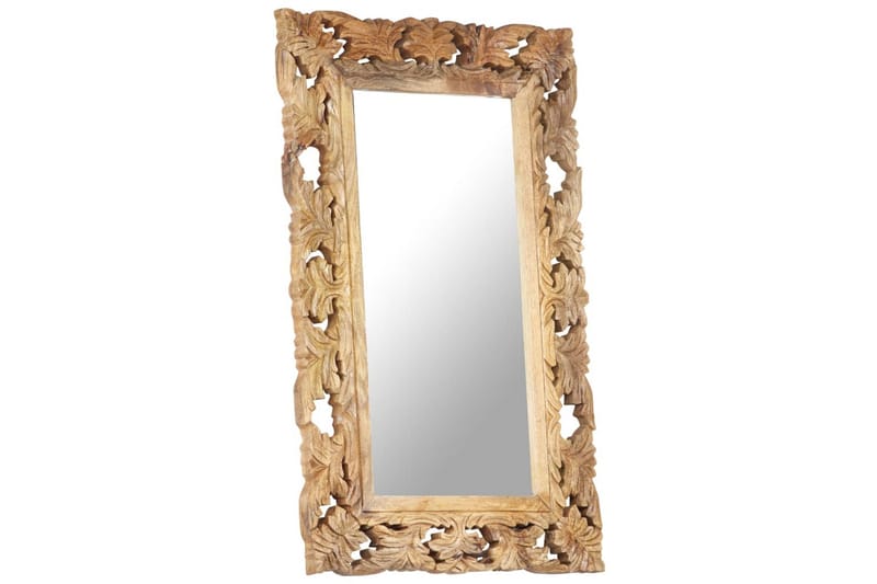 håndskåret spejl 80x50 cm massivt mangotræ brun - Brun - Vægspejl - Entréspejl