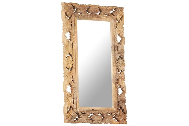 håndskåret spejl 80x50 cm massivt mangotræ brun - Brun - Vægspejl - Entréspejl