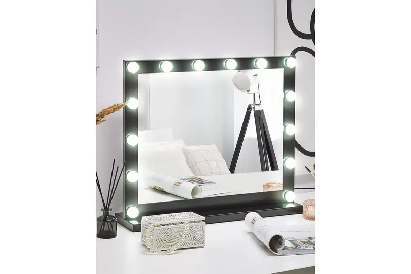 Sminkbordsspegel Beliani Beauvoir Black - Boligtilbehør - Spejle - Spejl med belysning