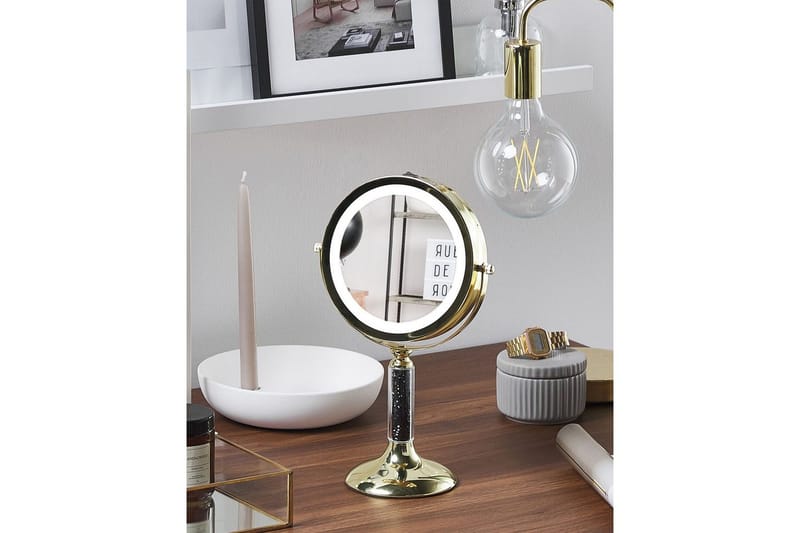 Sminkspegel Beliani Baixas Guld/svart GOLD||Black - Boligtilbehør - Spejle - Makeupspejl