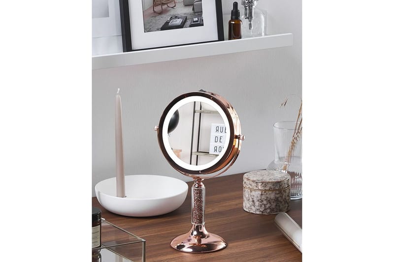 Sminkspegel Beliani Baixas Guld/svart Rose||GOLD - Boligtilbehør - Spejle - Spejl med belysning