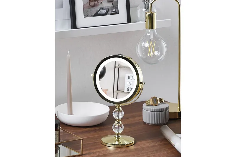 Sminkspegel Beliani Claira Guld GOLD - Boligtilbehør - Spejle - Spejl med belysning