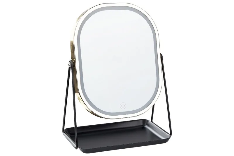 Sminkspegel Beliani Dordogne Guld/svart GOLD||Black - Boligtilbehør - Spejle - Spejl med belysning