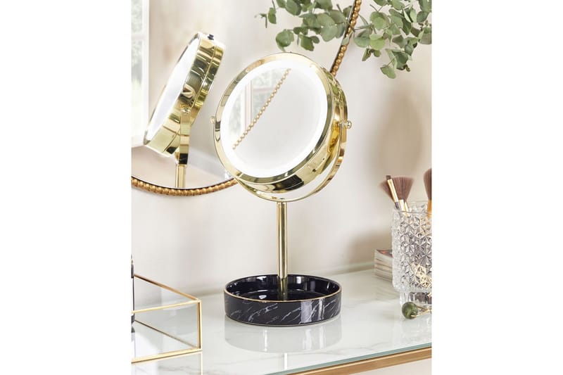 Sminkspegel Beliani Savoie Guld/Svart GOLD||Black - Boligtilbehør - Spejle - Spejl med belysning