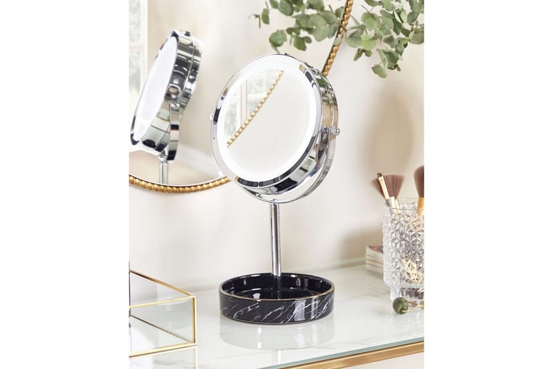 Sminkspegel Beliani Savoie Guld/Svart Silver||Black - Boligtilbehør - Spejle - Spejl med belysning