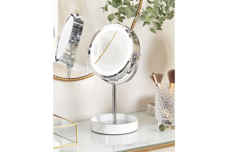 Sminkspegel Beliani Savoie Guld/Svart Silver||White - Boligtilbehør - Spejle - Spejl med belysning