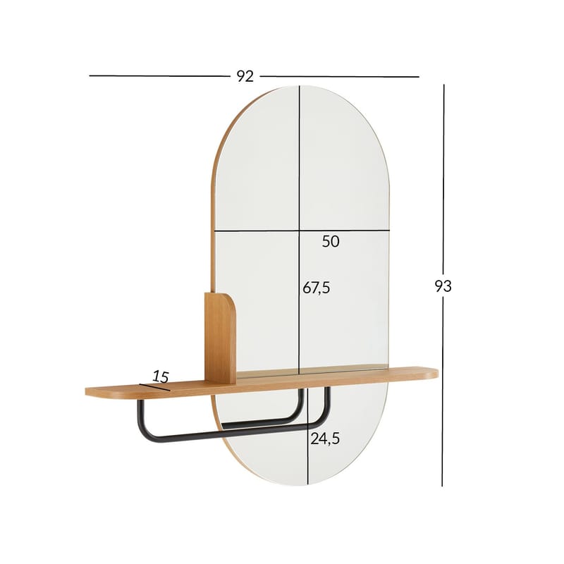 Spejl med hylde HOME4YOU Aalborg 92x15x93 cm eg - brun - Boligtilbehør - Spejle - Vægspejl
