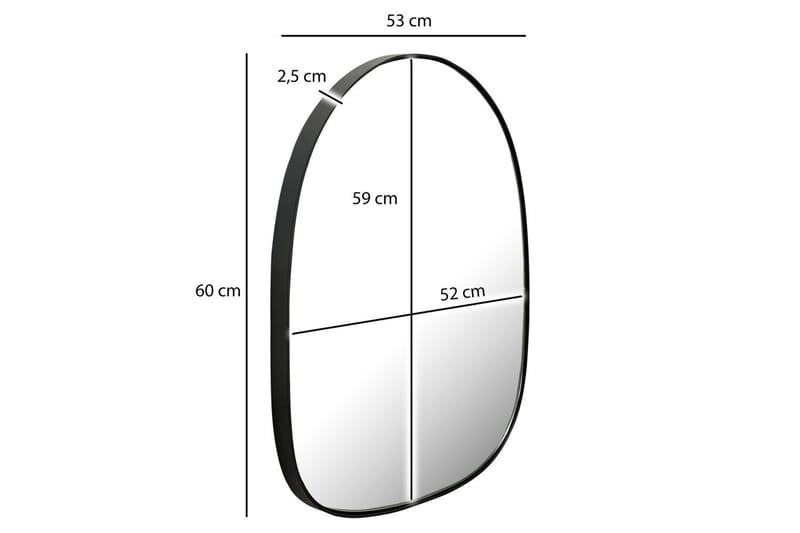 Spejl Wohnling Asymmetrisk metal tyk metalramme oval 60 cm - Boligtilbehør - Spejle - Vægspejl