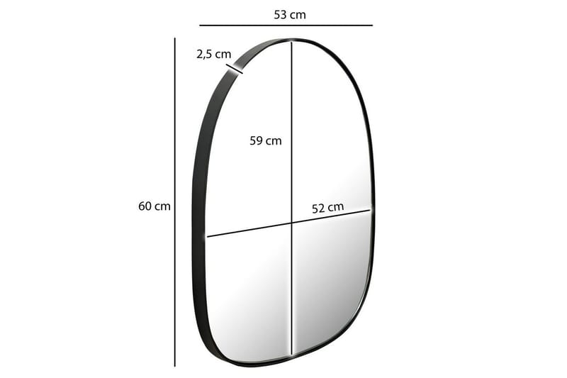Spejl Wohnling Asymmetrisk metal tyk metalramme oval 60 cm - Boligtilbehør - Spejle - Vægspejl