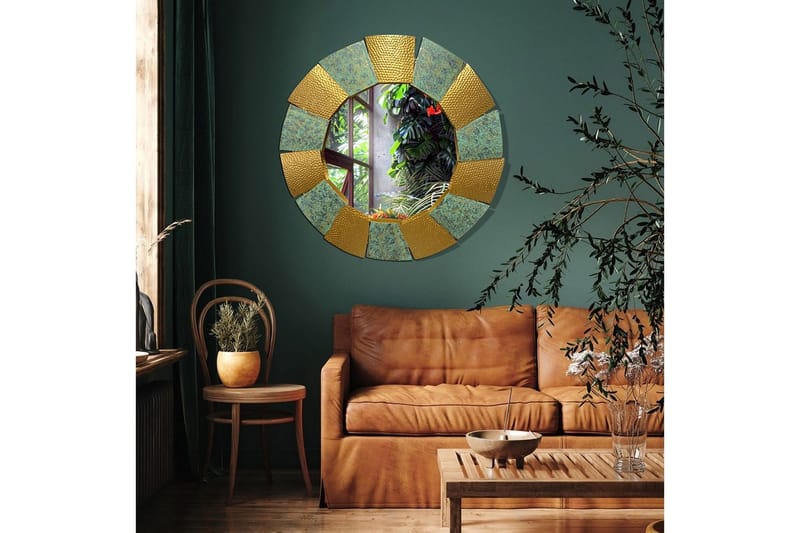 Spejl Wohnling Bicolor Guld Patina Rund 63 cm Moderne - Boligtilbehør - Spejle - Vægspejl