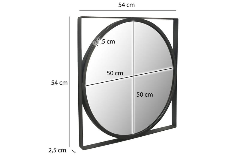 Spejl Wohnling Kvadratisk ramme rund 54 cm moderne - Boligtilbehør - Spejle - Vægspejl