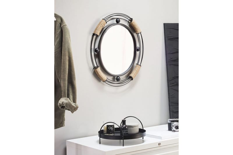 Väggspegel Beliani Moulins Black||Beige - Boligtilbehør - Spejle - Vægspejl