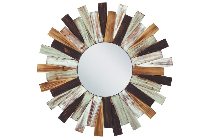 Väggspegel Beliani Tampico White||Light colored wood||Green, undefined
