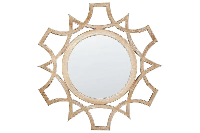 Väggspegel Beliani Zapopan Light colored wood||Cream white, undefined