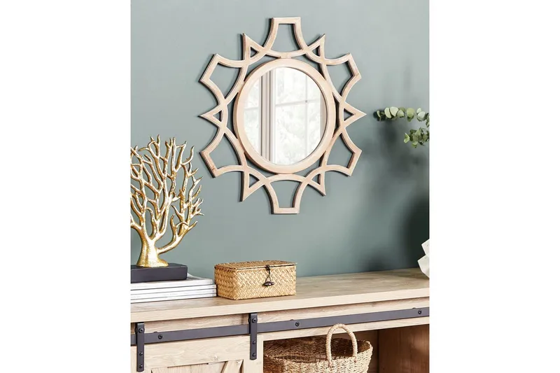 Väggspegel Beliani Zapopan Light colored wood||Cream white - Boligtilbehør - Spejle - Vægspejl
