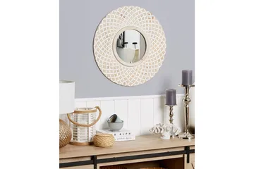 Väggspegel Beliani Pomaro Light colored wood||White - Boligtilbehør - Spejle - Vægspejl