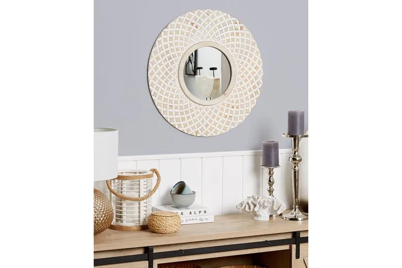Väggspegel Beliani Pomaro Light colored wood||White - Boligtilbehør - Spejle - Vægspejl