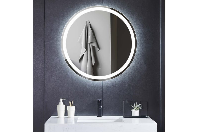 Badeværelsesspejl Rund 60 cm med LED-belysning, anti-dug og dæmper, undefined