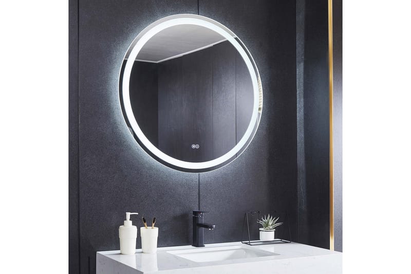 Badeværelsesspejl Rund 80 cm med LED-belysning, anti-dug og dæmper - Boligtilbehør - Spejle - Vægspejl
