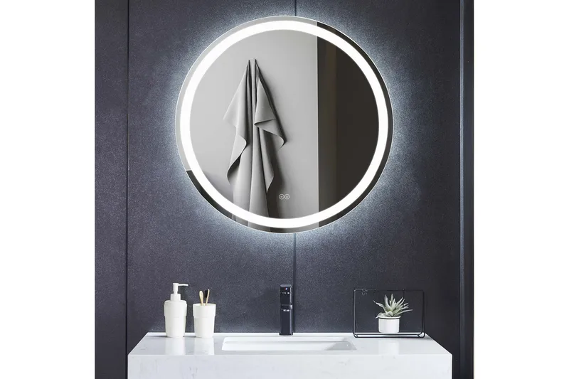 Badeværelsesspejl Rund 80 cm med LED-belysning, anti-dug og dæmper, undefined