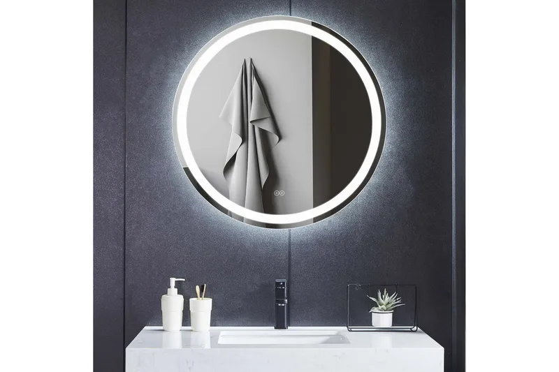 Badeværelsesspejl Rund 80 cm med LED-belysning, anti-dug og dæmper, undefined